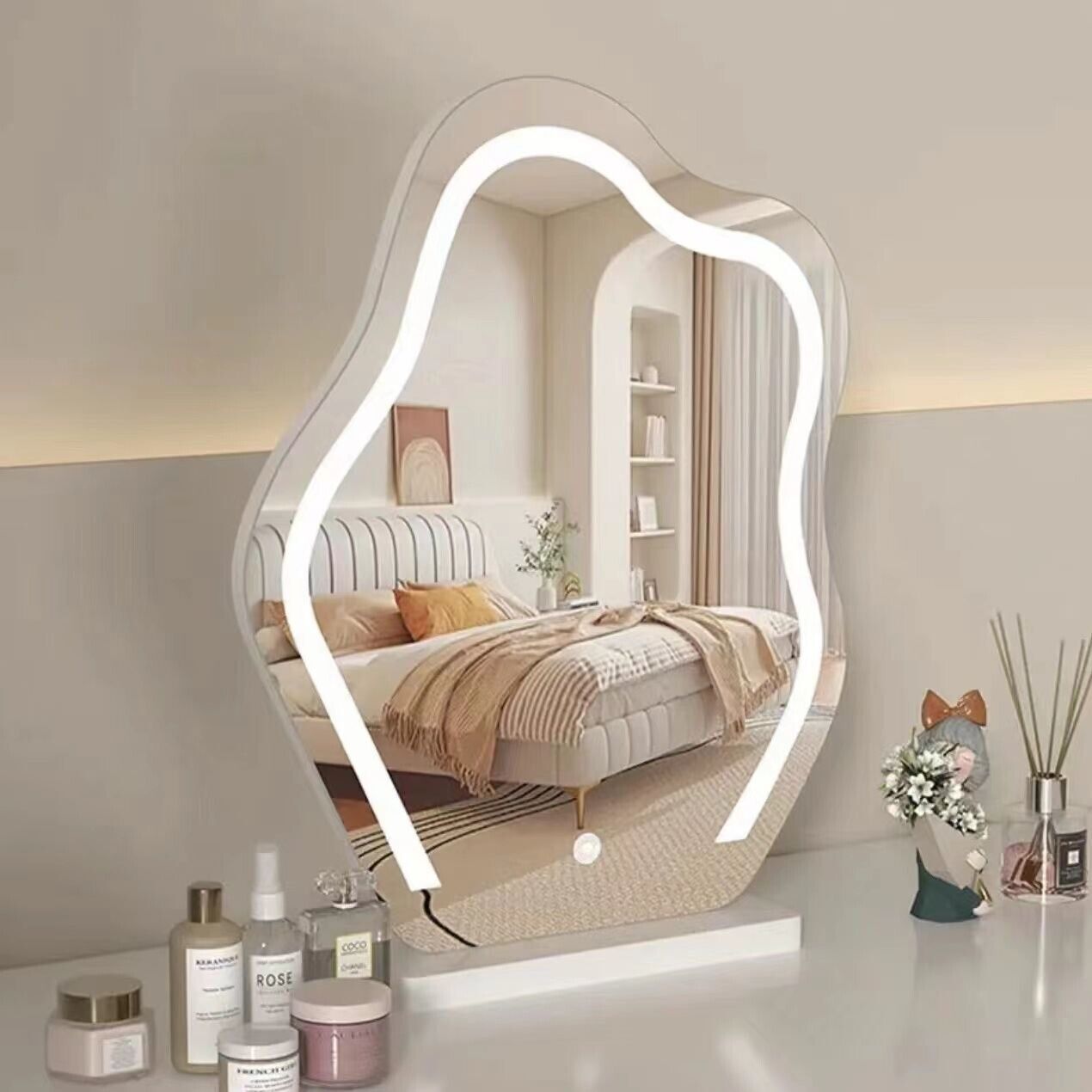 Large Makeup Mirror Cloud Shape Vanity Mirror 3 Colors LED Lights 220V
